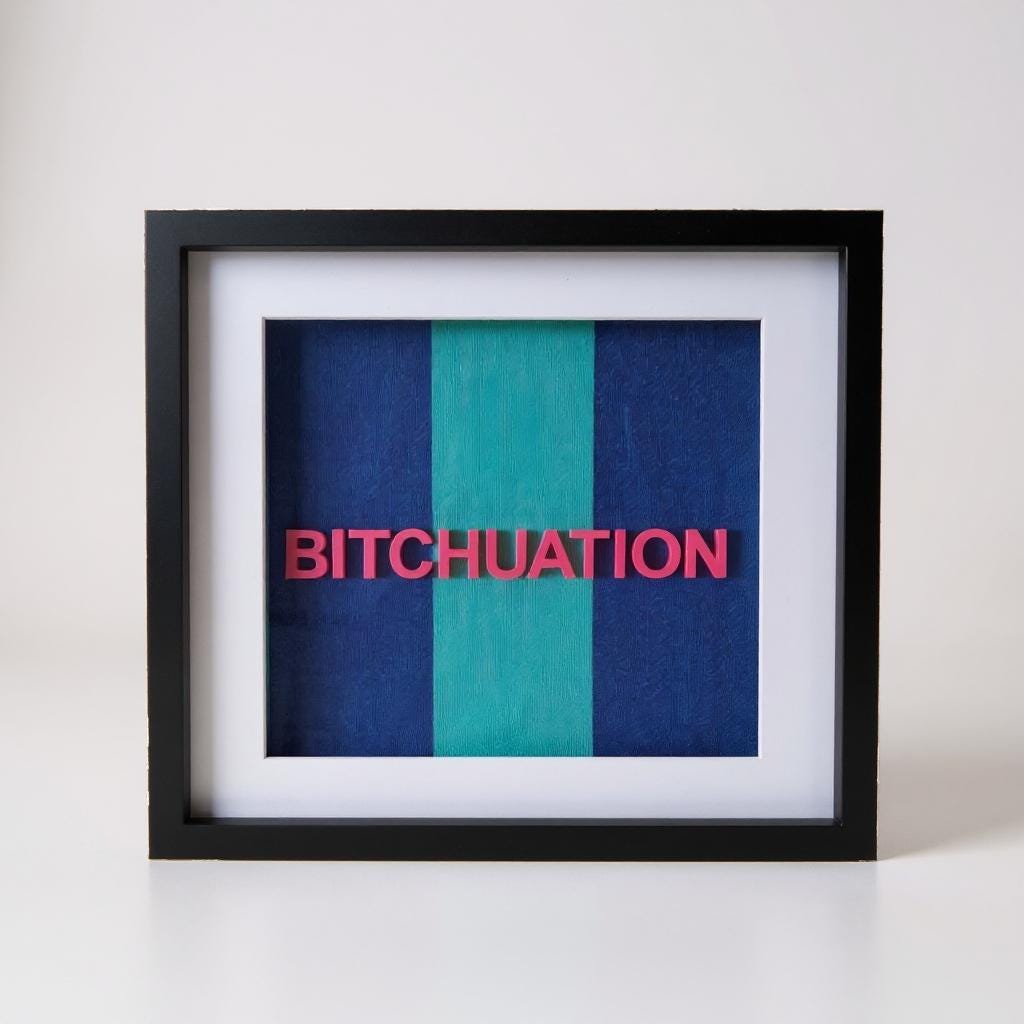 3D Wandbild "BITCHUATION" | Witziges Büro Deko Schild | Sarkasmus Geschenk Freundin | Modern Art Schwarz Blau Pink | Personalisiert 20x20